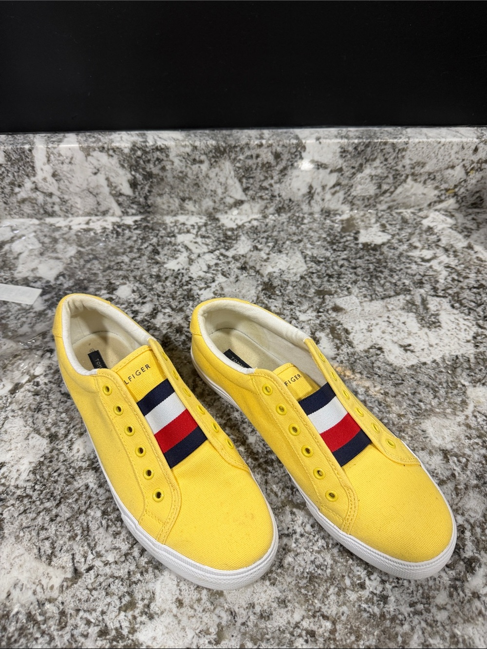 Tommy Hilfiger Women's Yellow Canvas Slip-On Sneakers with Signature Flag